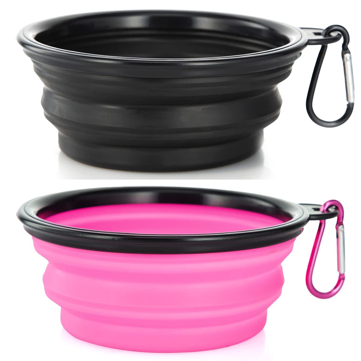 Dog Bowl Pet Collapsible Bowls, 2 Pack for Cats Dogs, Portable Pet Feeding Watering Dish for Walking Parking Traveling with 2 Carabiners (Small, Blue+Green)