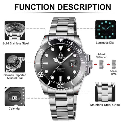 LN LENQIN Mens Watches Stainless Steel Waterproof Analog Quartz Watch for Men with Date Luminous Fashion Wristwatch