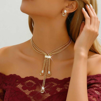 CLOACE Gold Long Choker Necklace Set Punk Cuban Y-Necklaces and Bracelet Fashion Chain Jewelry Accessories for Women