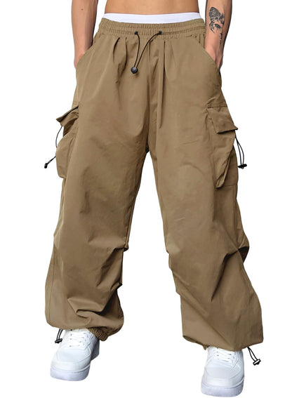 JMIERR Mens Loose Fit Drawstring Y2K Baggy Parachute Cargo Pants | Harem Joggers, Utility Flap, Deep Side Pockets, Elastic Waistband, Adjustable Hem, Streetwear, Casual Wear, Outdoor Hiking