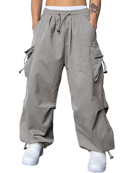 JMIERR Mens Loose Fit Drawstring Y2K Baggy Parachute Cargo Pants | Harem Joggers, Utility Flap, Deep Side Pockets, Elastic Waistband, Adjustable Hem, Streetwear, Casual Wear, Outdoor Hiking