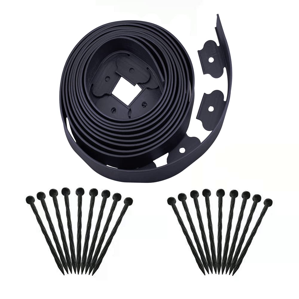 Garden Edging，40ft Landscape Edging with 40 Spikes for Lawn 2 Inch Tall(Black, 40FT)