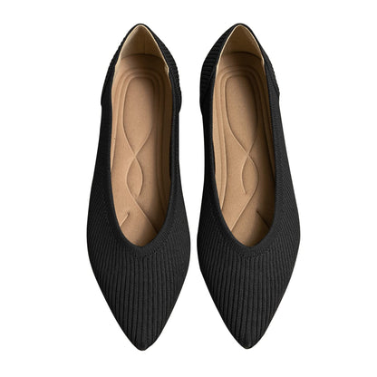 TINGRISE Women's Flats Shoes Pointed Toe Knit Ballet Comfortable Dressy Slip On Flat