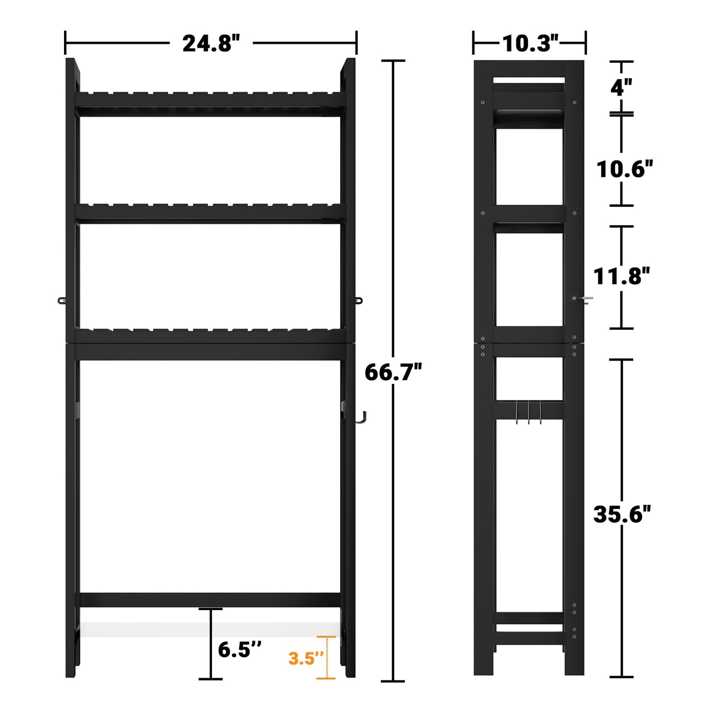 Homykic Over The Toilet Storage, Bamboo Over Toilet Bathroom Organizer Rack, Freestanding Bathroom Shelves Above Toilet Storage with 3 Hooks, Bathroom Space Saver, No Rust, Easy to Assemble, White