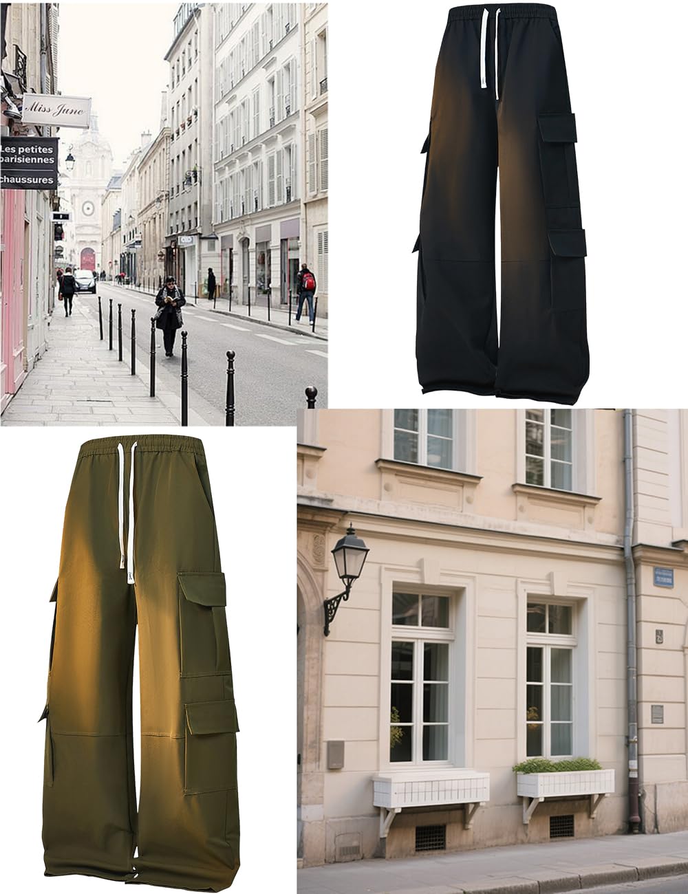 Mens Cargo Pants Baggy Casual Hiking Joggers Elastic Waist Drawstring Multi Cargo Pockets Loose Fit Streetwear