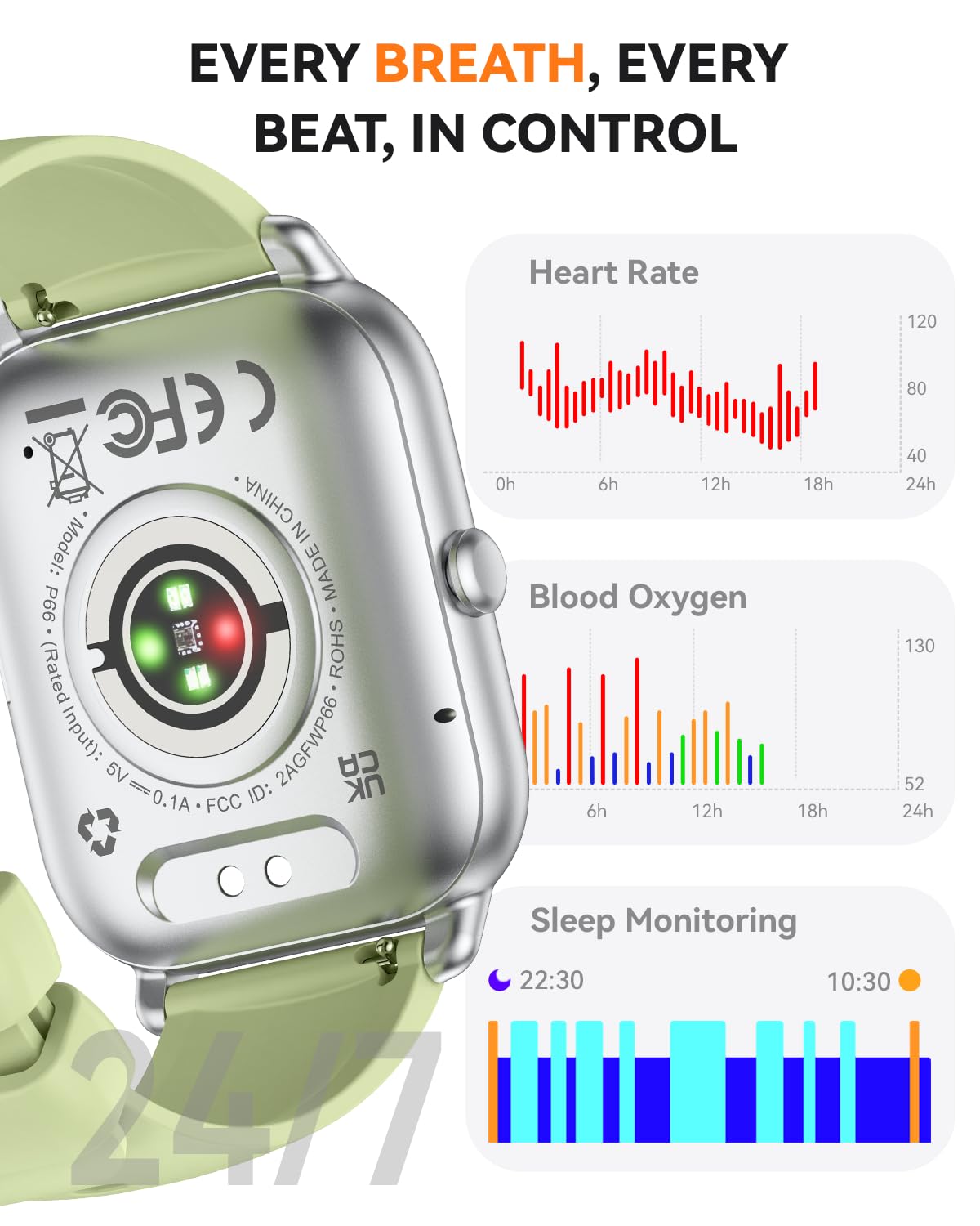Smart Watches for Men Women, Fitness Tracker with Activity Counter/Sleep Monitor, IP68 Waterproof Smart Watch for Android iPhone iOS Compatible (Jet Black, 1.83)