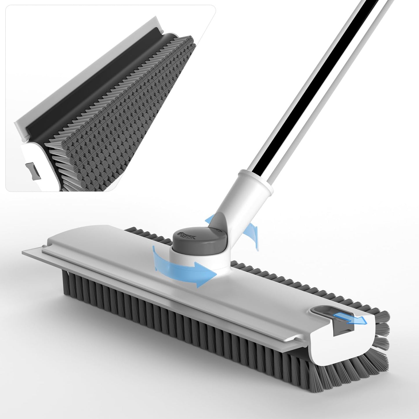 Scrub Brush with Long Handle, Floor Scrub Brush Squeegee Broom for Cleaning, 3 in 1 Shower Scrubber Floor Broom Squeegee for Concrete Tile Wall Deck Patio White