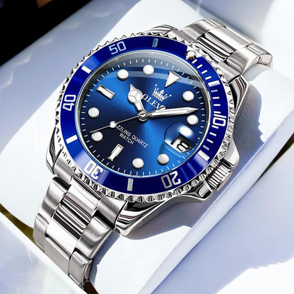 OLEVS Luxury Watches for Men Big Face Stainless Steel Business Dress Analog Quartz Watch with Day Waterproof Luminous Mens Wrist Watch