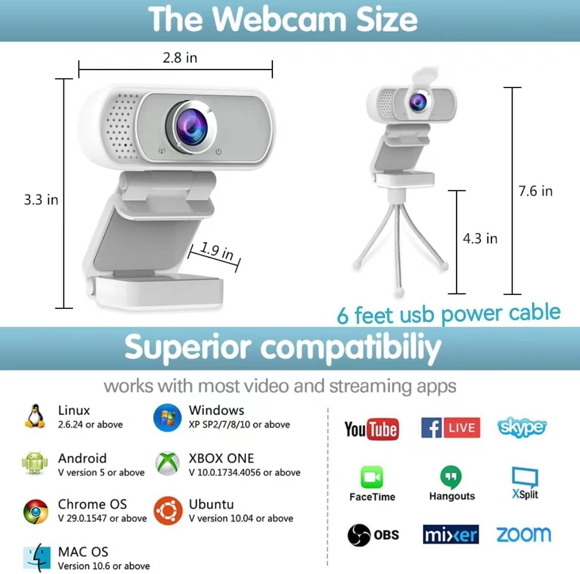 Webcam HD 1080p ,Live Streaming HD Camera with Stereo Microphone, PC Desktop or Laptop USB Webcam with 110 Degree View Angle, for Switch 2,Video Calling, Recording, Conferencing, Streaming, Gaming