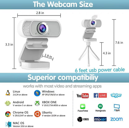 Webcam HD 1080p ,Live Streaming HD Camera with Stereo Microphone, PC Desktop or Laptop USB Webcam with 110 Degree View Angle, for Switch 2,Video Calling, Recording, Conferencing, Streaming, Gaming