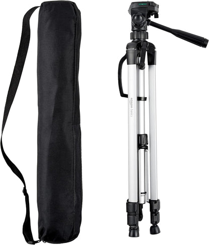 Amazon Basics 50-inch Lightweight Portable Camera Tripod Stand with Quick-Release Plate, Adjustable Height, Aluminum, for Travel Photography, Champagne