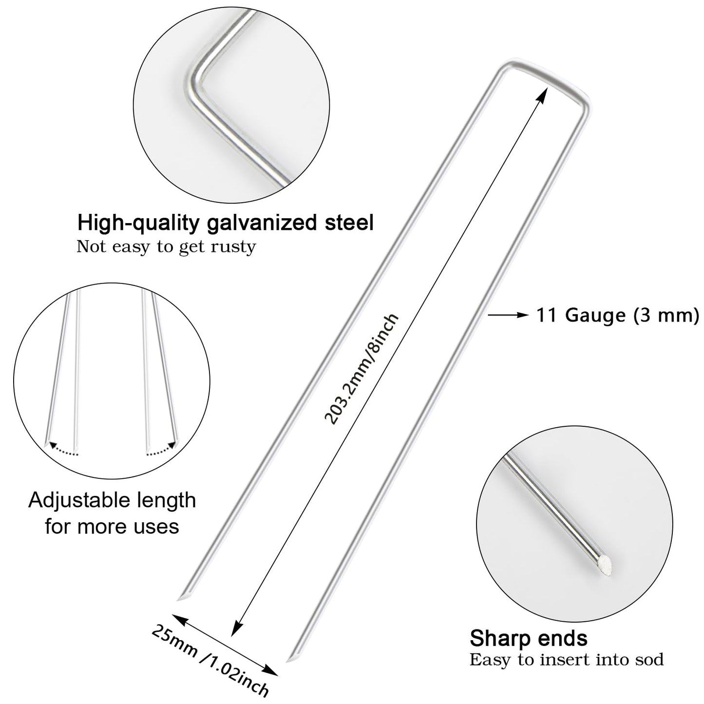 FEED GARDEN 6 Inch 50 Pack Hot-dip Galvanized Landscape Staples Plant Cover Spikes 11 Gauge Tent Stakes Garden Stakes Landscaping Fabric SOD Pins Yard Pins for Decoration Weed Barrier Fabric