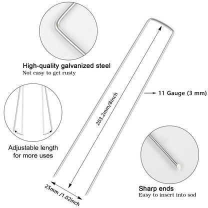 FEED GARDEN 6 Inch 50 Pack Hot-dip Galvanized Landscape Staples Plant Cover Spikes 11 Gauge Tent Stakes Garden Stakes Landscaping Fabric SOD Pins Yard Pins for Decoration Weed Barrier Fabric