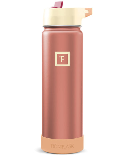 IRON °FLASK Camping & Hiking Hydration Flask with Straw, Wide Mouth Insulated Stainless Steel Sports Water Bottle - Midnight Black 24 oz - Straw (1 Lid)