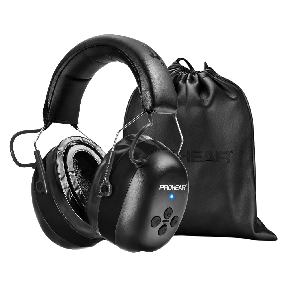 PROHEAR 037 Bluetooth 6.0 Hearing Protection Headphones with Rechargeable 1500mAh Battery, 30dB SNR Safety Noise Reduction Ear Muffs 120H Playtime for Mowing, Workshops, Snowblowing - Black