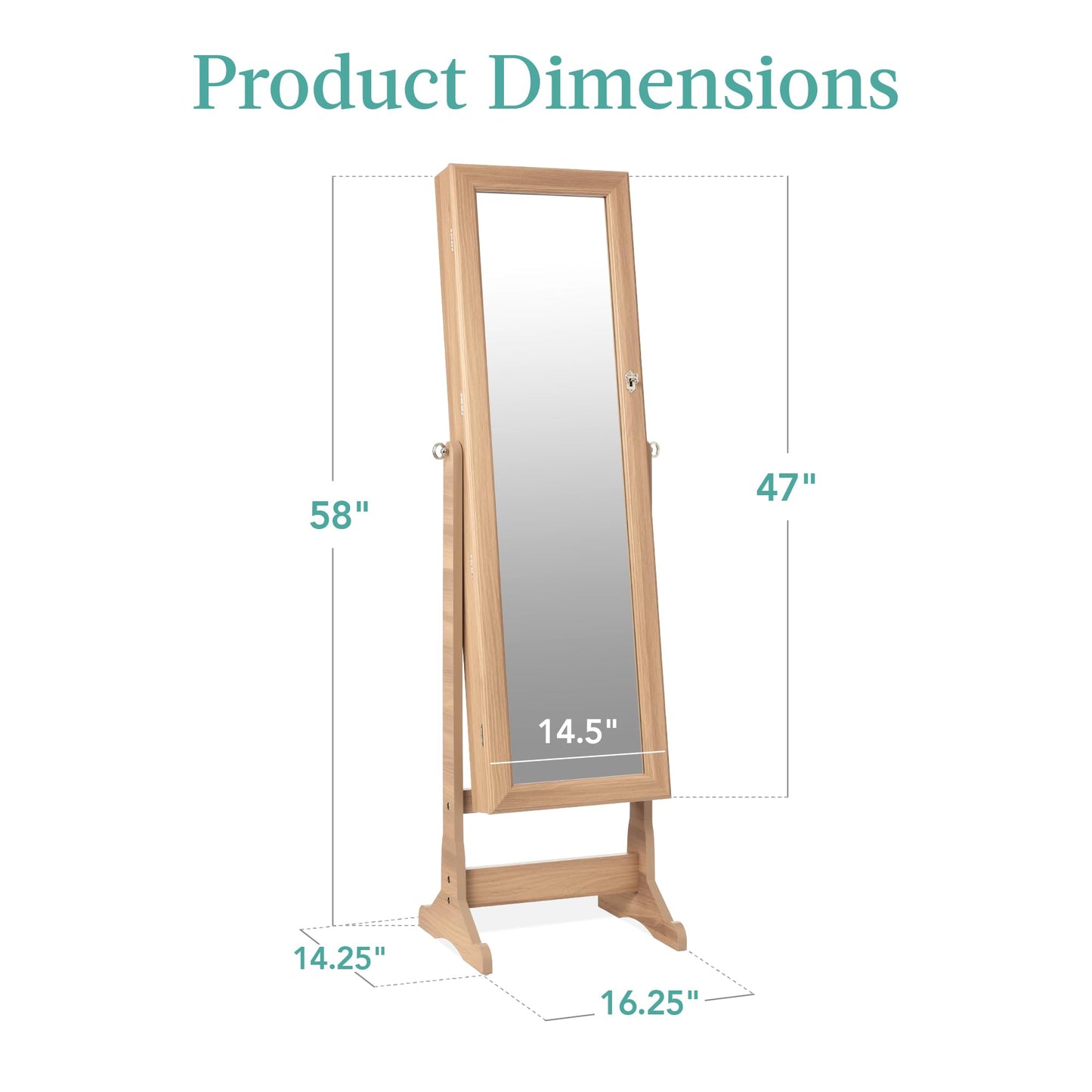 Best Choice Products Freestanding Jewelry Armoire Cabinet, Full Length Standing Mirror, Lockable Makeup Storage Organizer, w/Velvet Lining, 3 Angles, Lock, Accessory Pouch, 5 Shelves - White