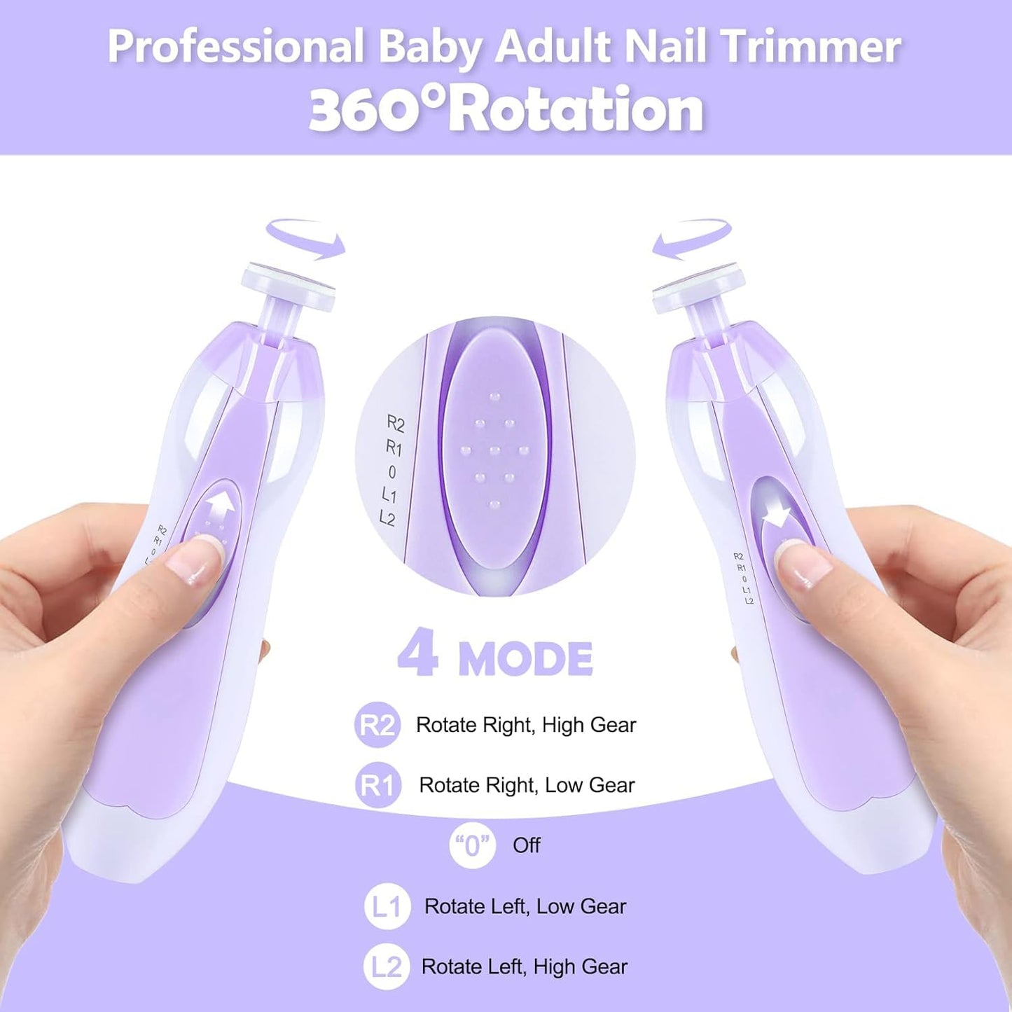 Electric Nail File Drill for Baby No Sharp Claws Hurt, 6 in 1 Safety Cutter Trimmer Clipper for Toes and Fingers (Blue)