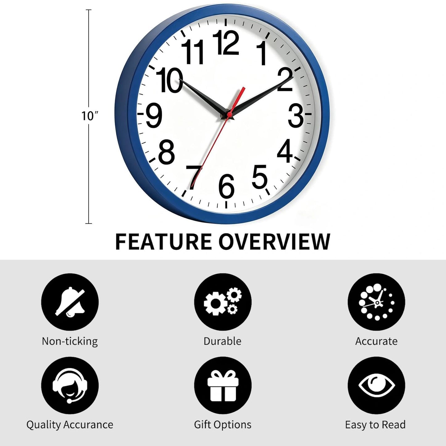Rohioue Wall Clock Modern 8 Inch Battery Operated Silent Non Ticking Small Analog Clock for Living Room Office Home Bedroom Kitchen Bathroom(Black)
