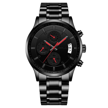 CRRJU Men's Fashion Stainless Steel Watches Date Waterproof Chronograph Wristwatches,Black Steel Band Waterproof Quartz Watch for Men