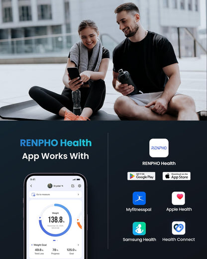 RENPHO Smart Scale for Body Weight, Tempered Glass Bathroom Digital Scale with BMI, Body Fat, Bluetooth Fitness Equipment Sync with Apps Accurate for Weight Loss, Home Use, 400 lbs – Elis 1