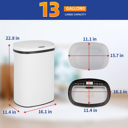 BestOffice | 13 Gallon Trash Can with Lid | Automatic Touchless Garbage Can | Odor Control | Modern Oval Design | Easy to Clean | Stainless Steel | Fits Any Kitchen, Bathroom, Office or Home