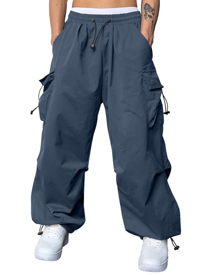 JMIERR Mens Loose Fit Drawstring Y2K Baggy Parachute Cargo Pants | Harem Joggers, Utility Flap, Deep Side Pockets, Elastic Waistband, Adjustable Hem, Streetwear, Casual Wear, Outdoor Hiking