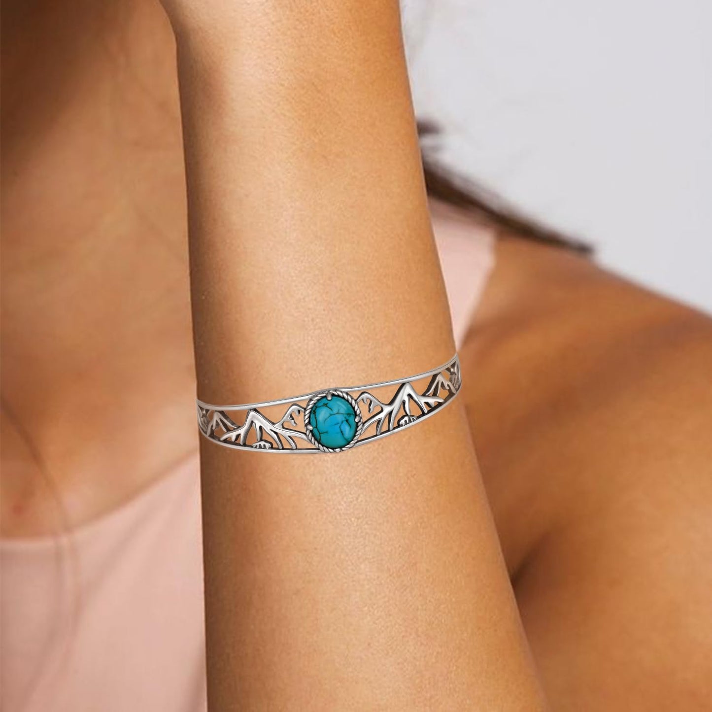Genuine Turquoise Bracelet for Women 925 Sterling Silver Real Turquoise Cuff Bracelet Vintage Western Jewelry for Women
