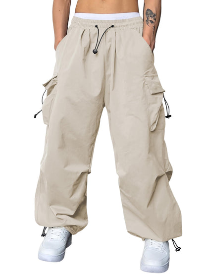 JMIERR Mens Loose Fit Drawstring Y2K Baggy Parachute Cargo Pants | Harem Joggers, Utility Flap, Deep Side Pockets, Elastic Waistband, Adjustable Hem, Streetwear, Casual Wear, Outdoor Hiking