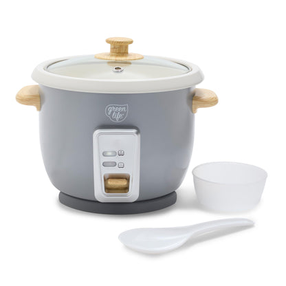 GreenLife Rice Cooker with Removable PFAS-Free Ceramic Nonstick Pot, 3-Cups Uncooked/6-Cups Cooked, Grains & Oatmeal Multicooker, Compact One-Switch Design, Auto Keep Warm, Easy Clean, Cream
