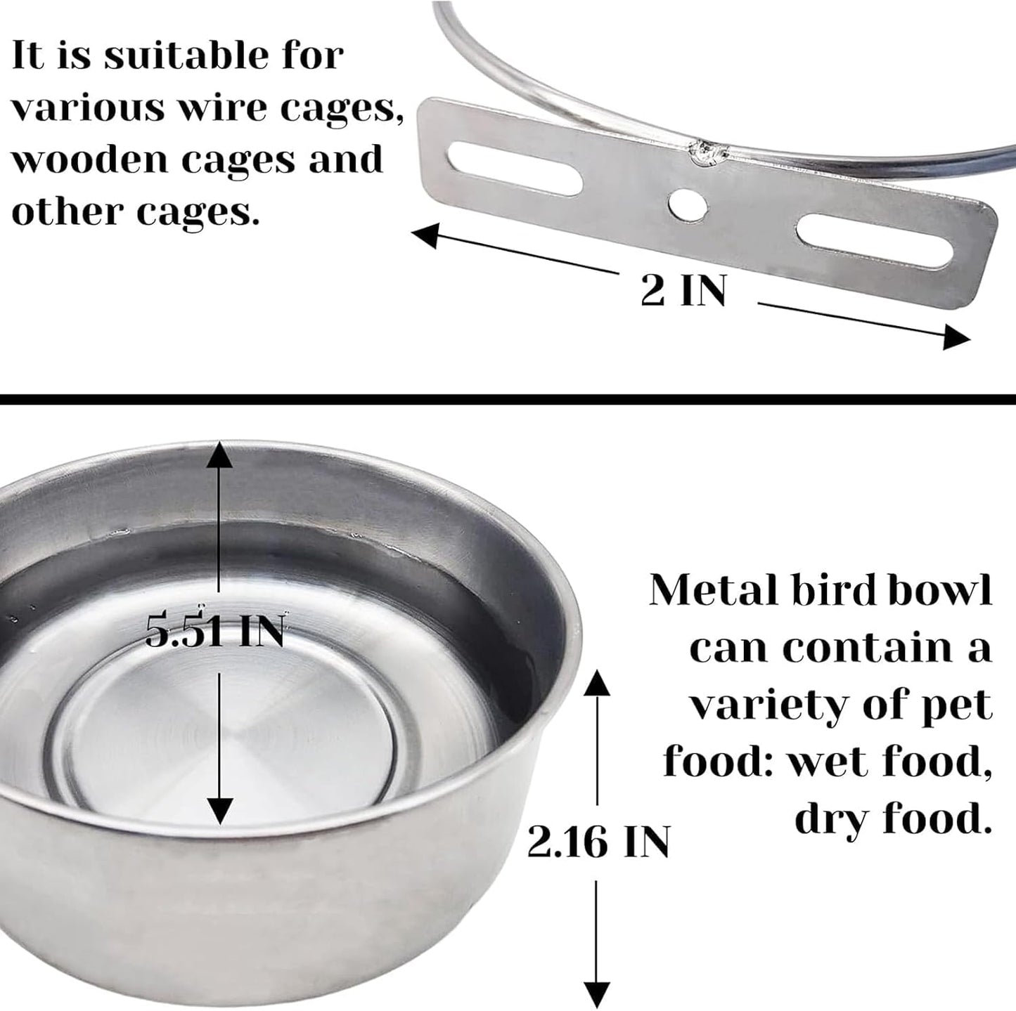 PINVNBY Parrot Feeding Cups Birds Food Dish Stainless Steel Parrot Feeders Water Cage Bowls with Clamp Holder for Cockatiel Conure Budgies Parakeet Parrot Macaw Small Animal Chinchilla Pack of 2
