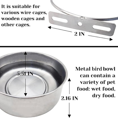 PINVNBY Parrot Feeding Cups Birds Food Dish Stainless Steel Parrot Feeders Water Cage Bowls with Clamp Holder for Cockatiel Conure Budgies Parakeet Parrot Macaw Small Animal Chinchilla Pack of 2