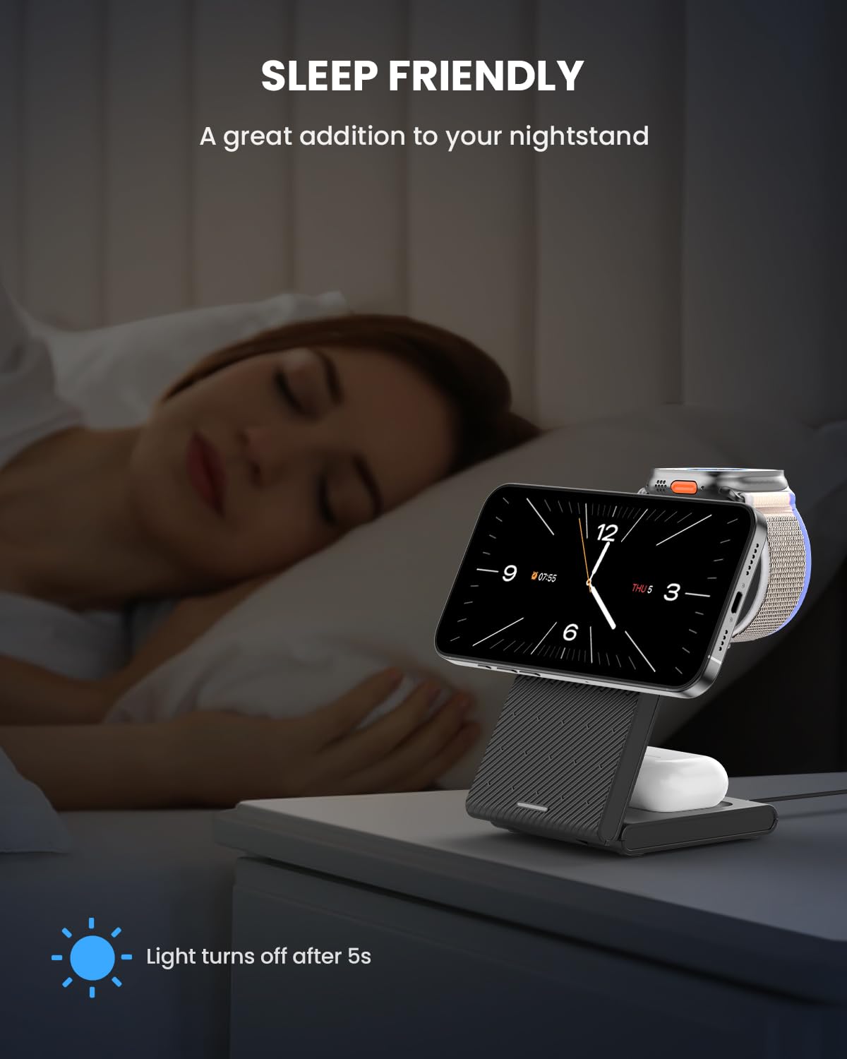 JoyGeek 3 in 1 Charging Station for Apple Devices, Wireless Charger Stand for iPhone 17/16/15/14/13/12/11/SE/X Pro Max Plus - Apple Watch 11/10/9/Ultra 2/8/SE/7/6/5 - AirPods Pro 2/3/2