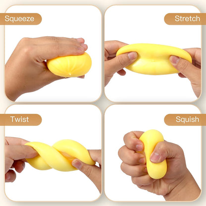 4 Pack Dumpling Squishies Toy Mystery Box Random Color, Colorful Dumplings Stress Balls Fidget Sensory Toy, Bun with Food Steamer Stretchy Desk Toys Soft Squeeze Decompression Dough for Adults Kids