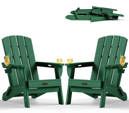 Folding Adirondack Chair, HDPE Adirondack Chairs with 2 Cup Holder, Plastic All-Weather Fire Pit Chairs, Outdoor Lawn Chair for Patio Garden (Grey)