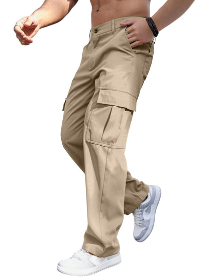 Comdecevis Mens Casual Cargo Pants Baggy Straight Leg Sweatpants with Large Flap Pockets Hiking Sports Trousers