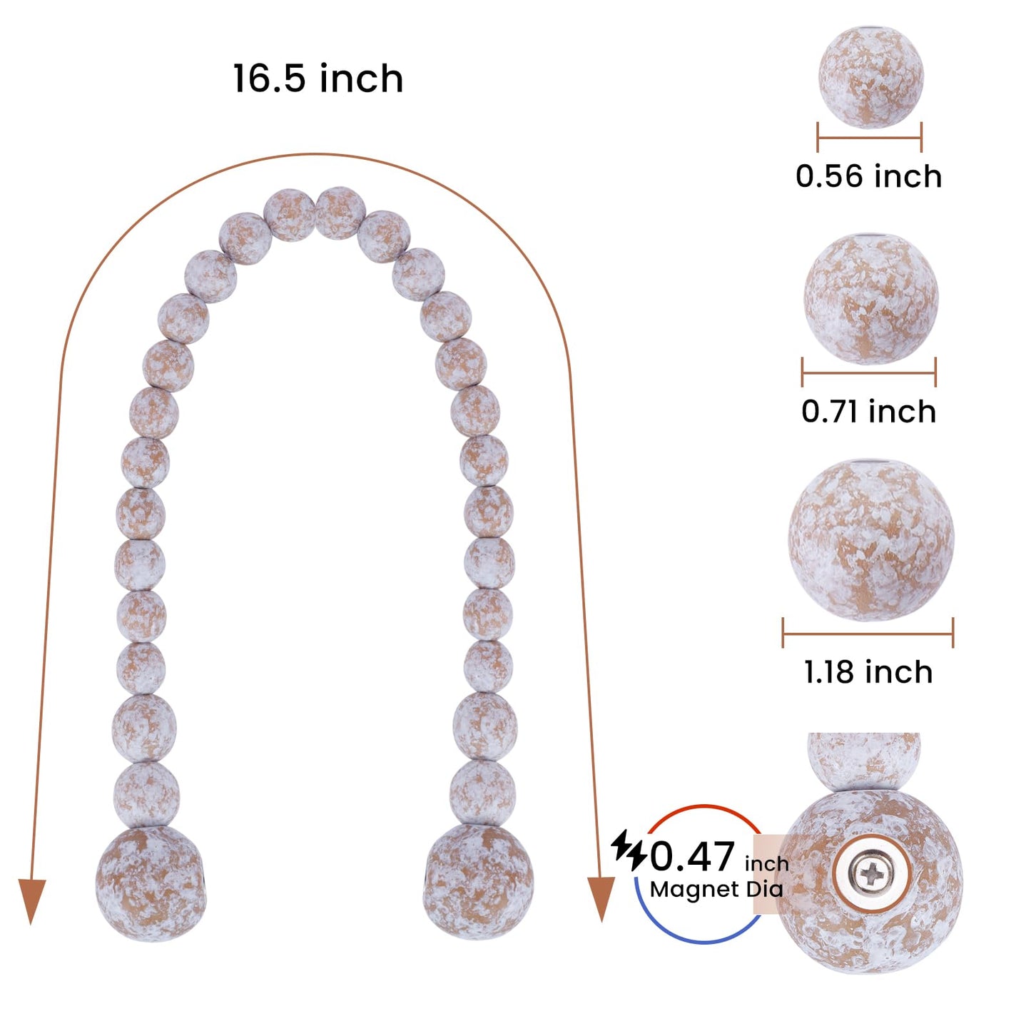 KLOGTSIND Magnetic Curtain Tiebacks, Curtain Holdbacks for Curtains 2 Pack, Wood Bead Curtain Holders for Boho Bedroom Decor, Baby Nursery Decor, Farmhouse Decor