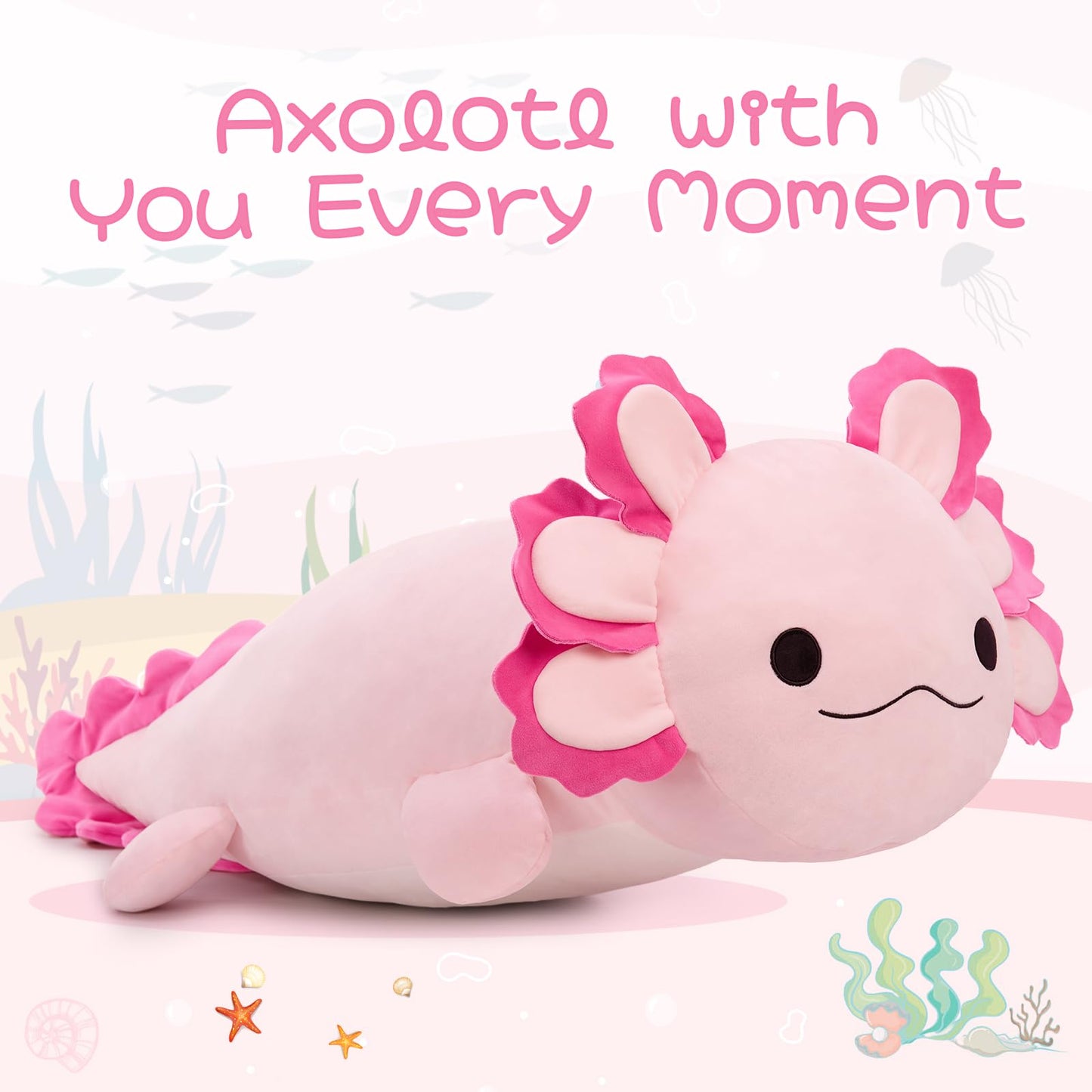 MaoGoLan 47" Giant Axolotl Stuffed Animal,Ultra Soft Salamander Kids Body Pillow Plush,4 Feet Jumbo Throw Pillow Plushie for Axolotl Lover,Home Decor,Gifts