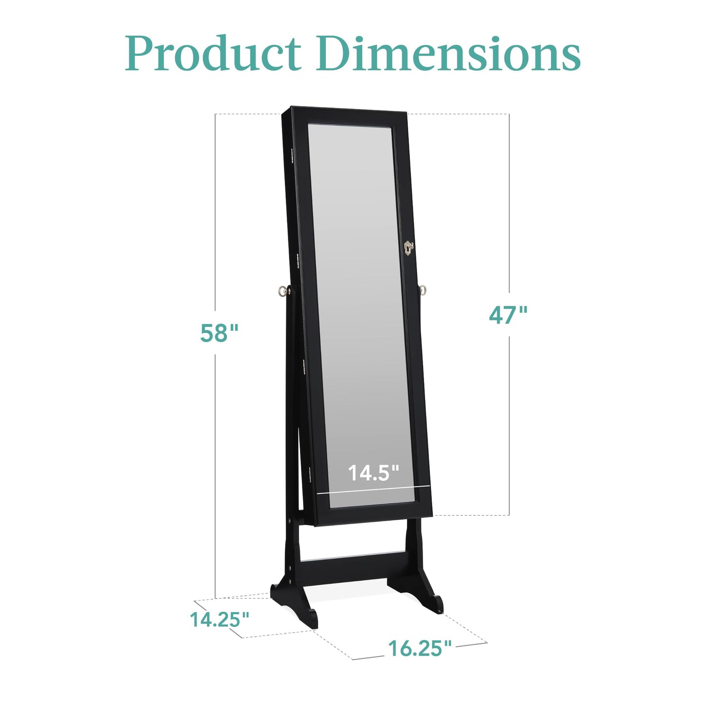 Best Choice Products Freestanding Jewelry Armoire Cabinet, Full Length Standing Mirror, Lockable Makeup Storage Organizer, w/Velvet Lining, 3 Angles, Lock, Accessory Pouch, 5 Shelves - White