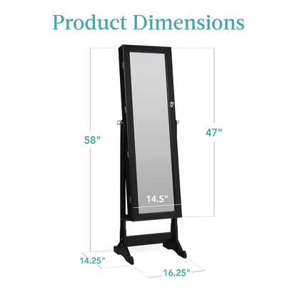 Best Choice Products Freestanding Jewelry Armoire Cabinet, Full Length Standing Mirror, Lockable Makeup Storage Organizer, w/Velvet Lining, 3 Angles, Lock, Accessory Pouch, 5 Shelves - White