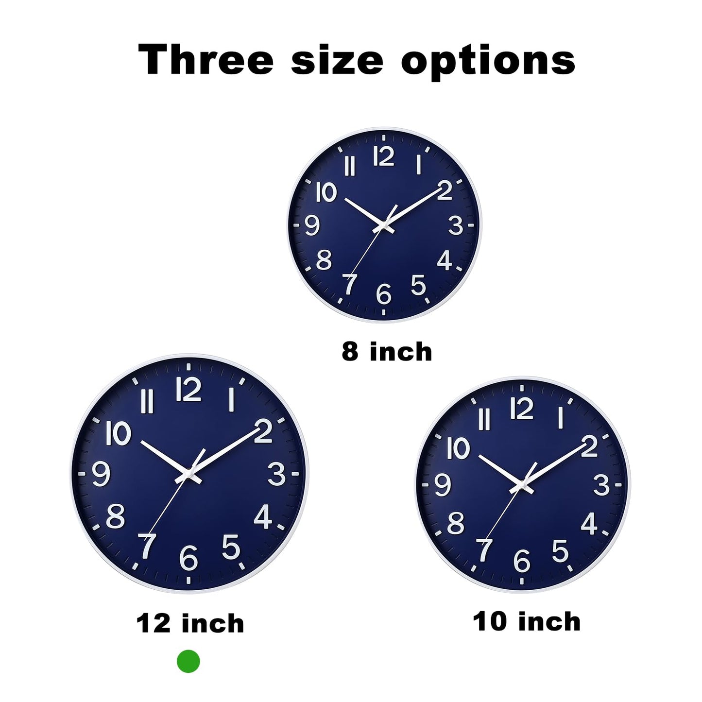 HZDHCLH Wall Clocks Battery Operated,Wall Clock Green,8 inch Wall Clock Silent Non Ticking Modern 3D Numbers for Kitchen Bedroom Living Room Office Classroom Decor