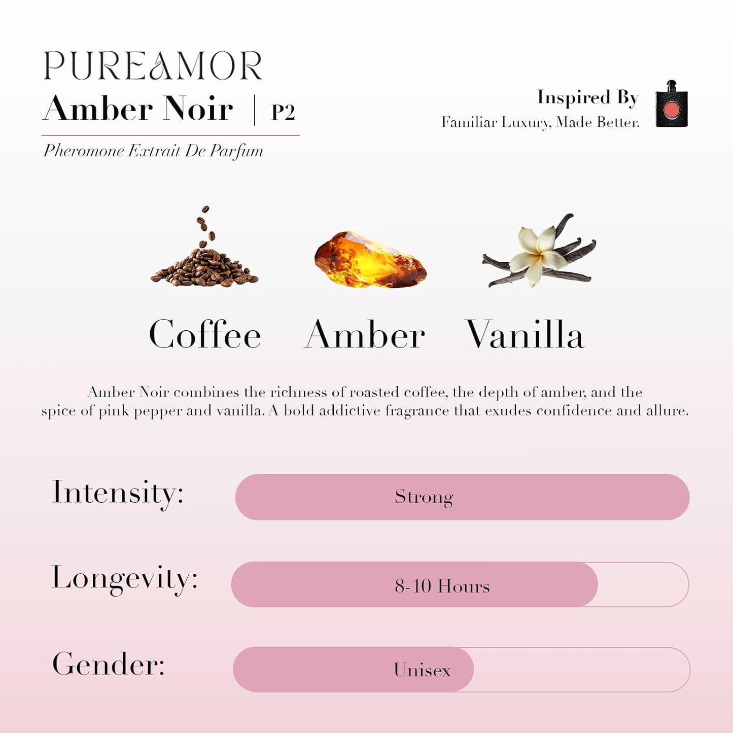 Pheromone Perfume for Women, Amber Noir Extrait de Parfum - Long Lasting Vanilla Amber Scent, 30% High Concentration, Full Size Fragrance Spray, 1.0 oz / 30 ml