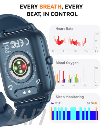 Smart Watches for Men Women, Fitness Tracker with Activity Counter/Sleep Monitor, IP68 Waterproof Smart Watch for Android iPhone iOS Compatible (Jet Black, 1.83)