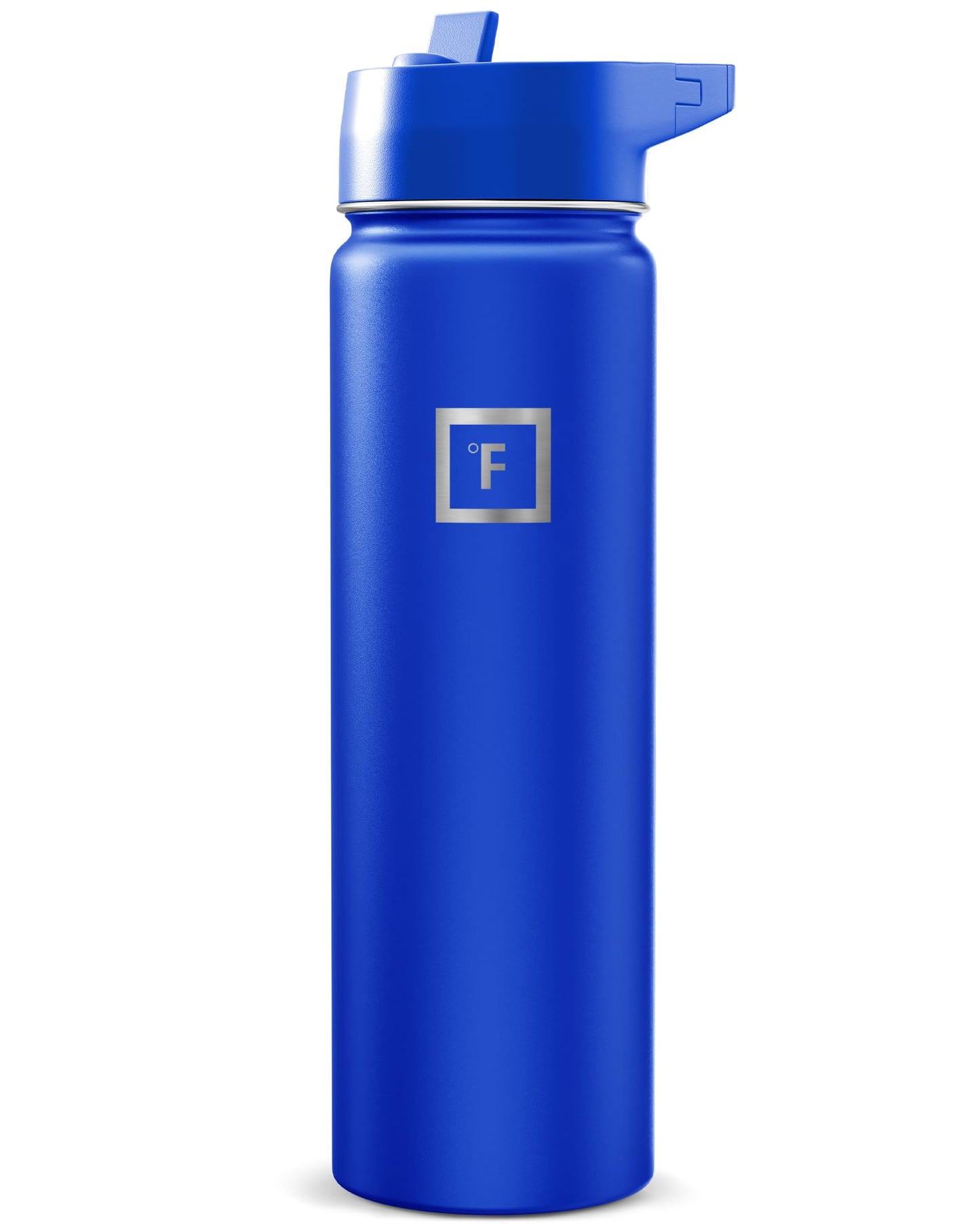 IRON °FLASK Camping & Hiking Hydration Flask with Straw, Wide Mouth Insulated Stainless Steel Sports Water Bottle - Midnight Black 24 oz - Straw (1 Lid)