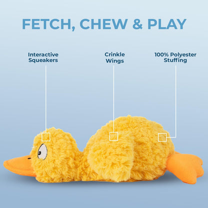 Best Pet Supplies Interactive Squeaky Dog Chew Toy, Ideal Dog Toys for Chewers, Small, Medium & Large Dogs, and Fetch Lovers - Crinkle Duck (Yellow), Large