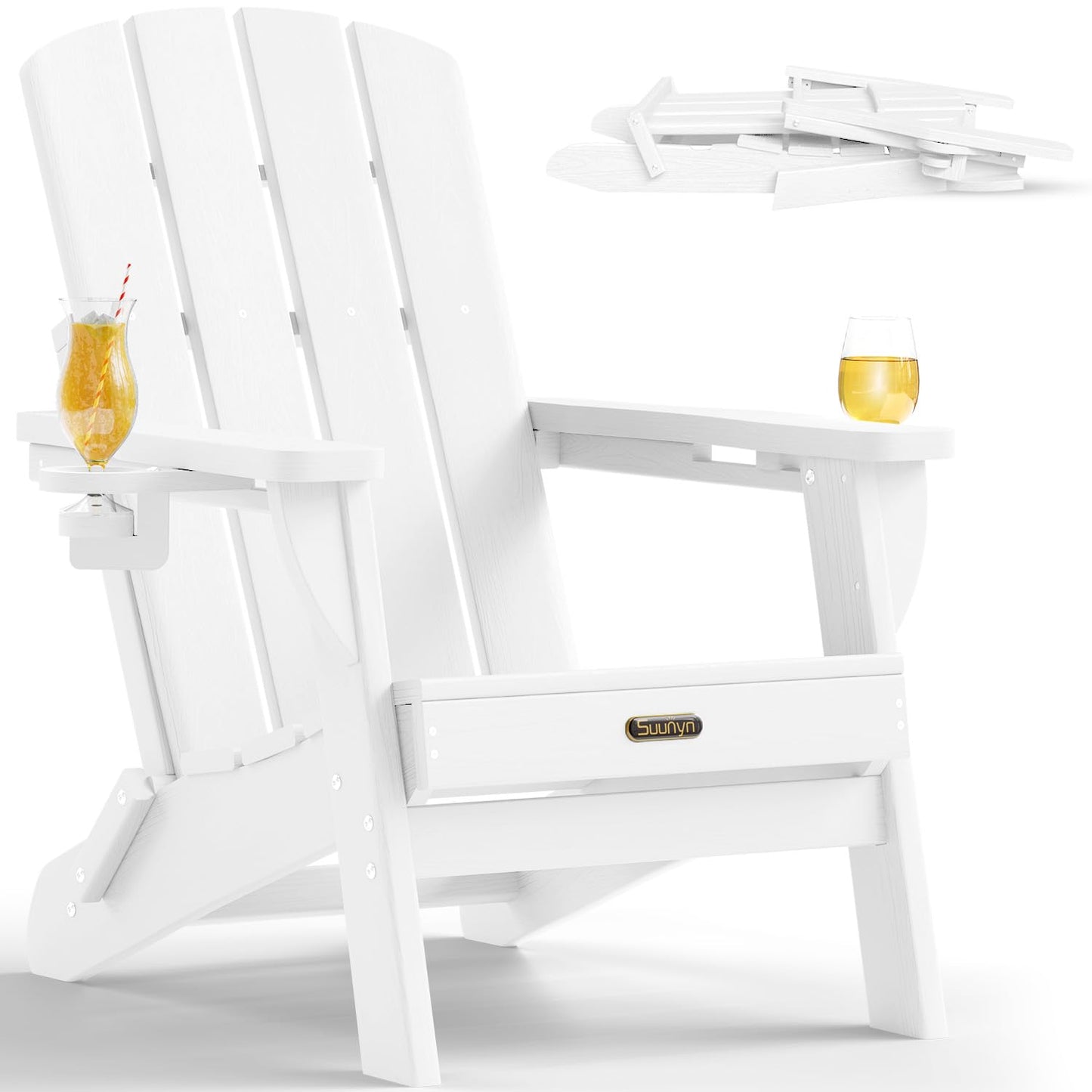 Folding Adirondack Chair, HDPE Adirondack Chairs with 2 Cup Holder, Plastic All-Weather Fire Pit Chairs, Outdoor Lawn Chair for Patio Garden (Grey)