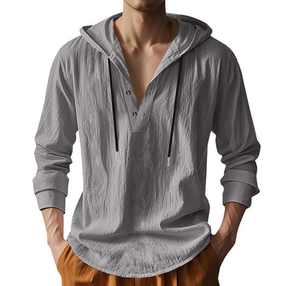 Mens Cotton Linen Hoodies Long Sleeve Button Down Shirts Casual Hawaiian Beach Yoga Sweatshirts