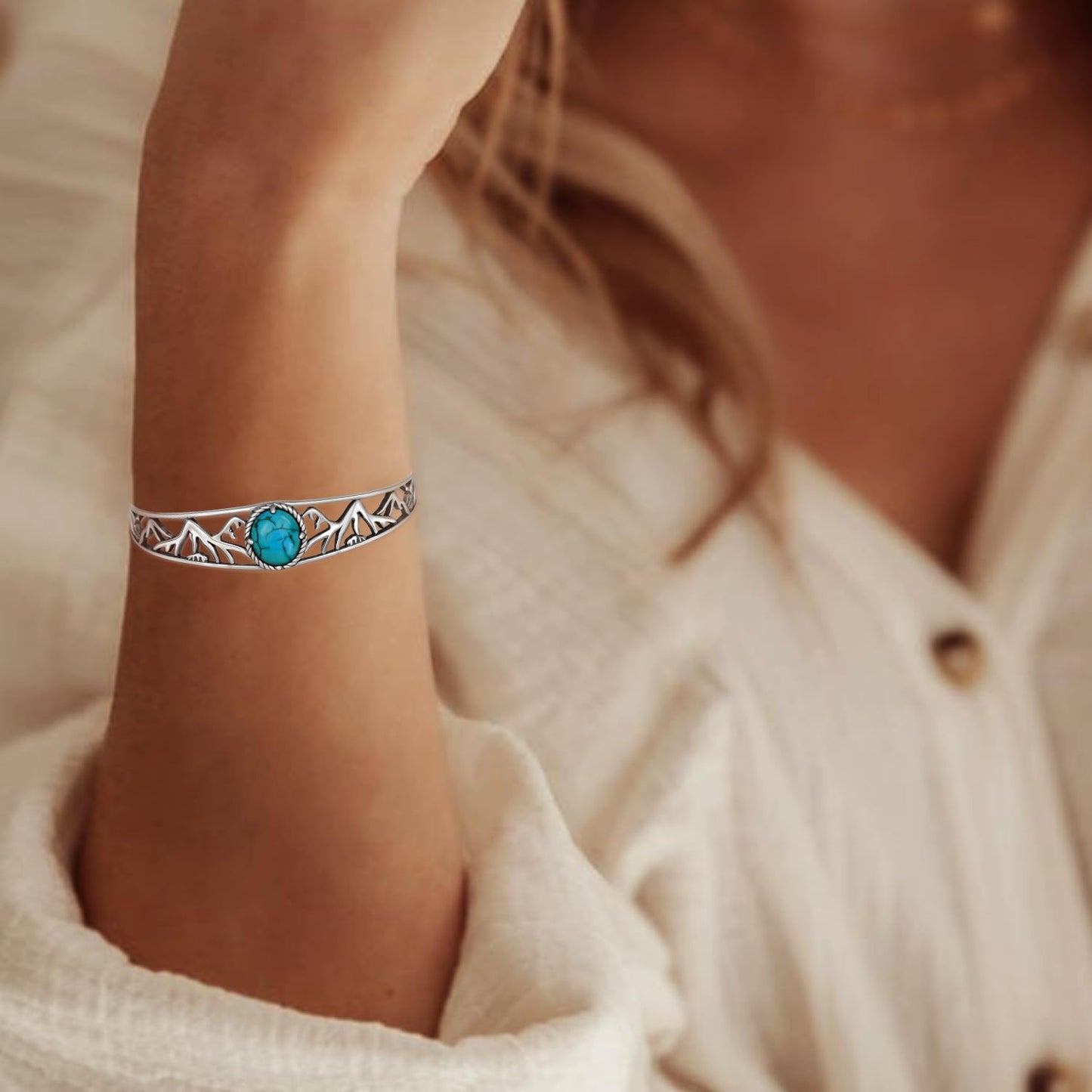 Genuine Turquoise Bracelet for Women 925 Sterling Silver Real Turquoise Cuff Bracelet Vintage Western Jewelry for Women