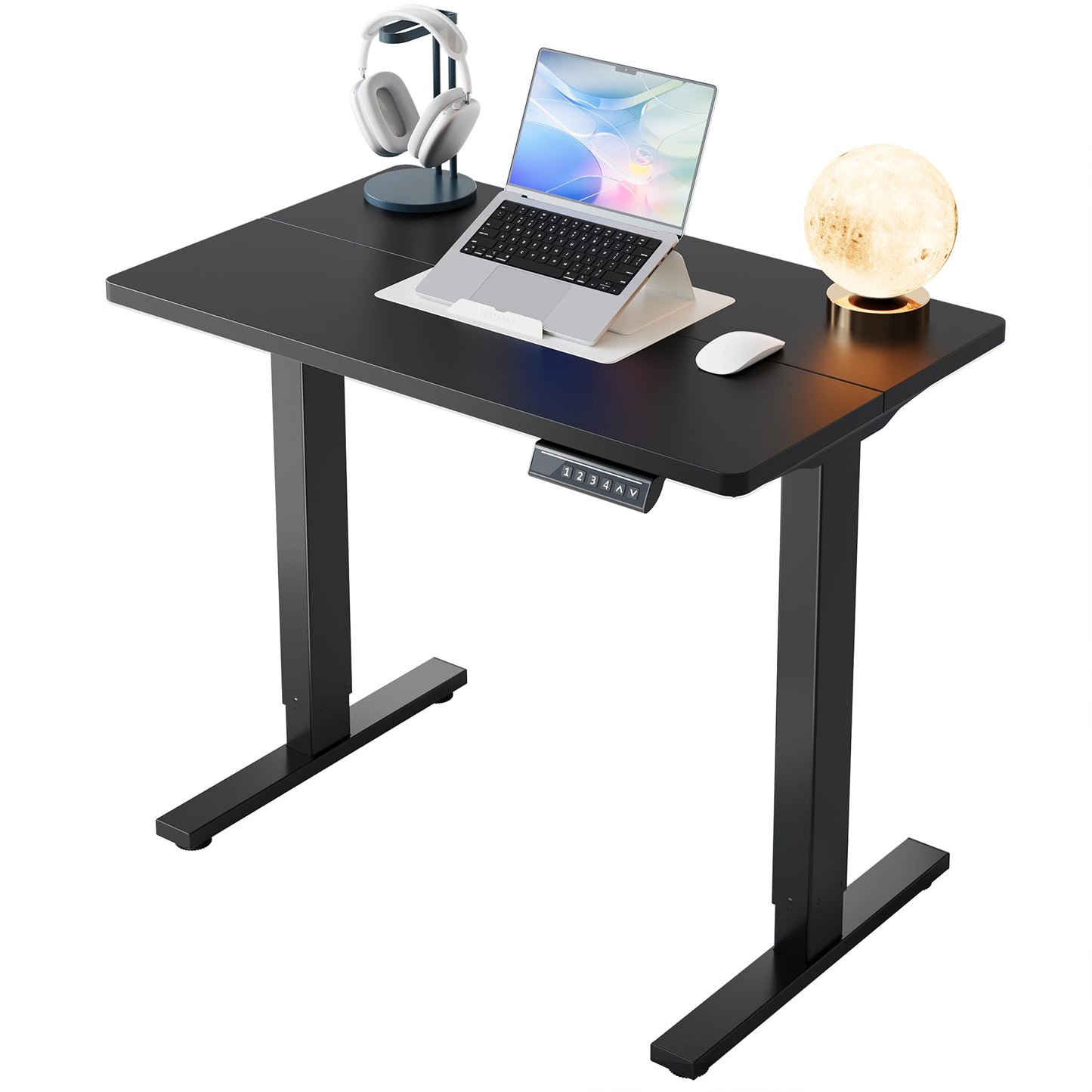HUANUO 32" Small Electric Standing Desk Adjustable Height, 4 Memory Height Settings, Sit Stand Up Desk for Home Office & Computer Workstation, LightWalnut
