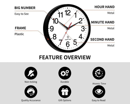 Rohioue Wall Clock Modern 8 Inch Battery Operated Silent Non Ticking Small Analog Clock for Living Room Office Home Bedroom Kitchen Bathroom(Black)