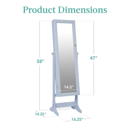 Best Choice Products Freestanding Jewelry Armoire Cabinet, Full Length Standing Mirror, Lockable Makeup Storage Organizer, w/Velvet Lining, 3 Angles, Lock, Accessory Pouch, 5 Shelves - White